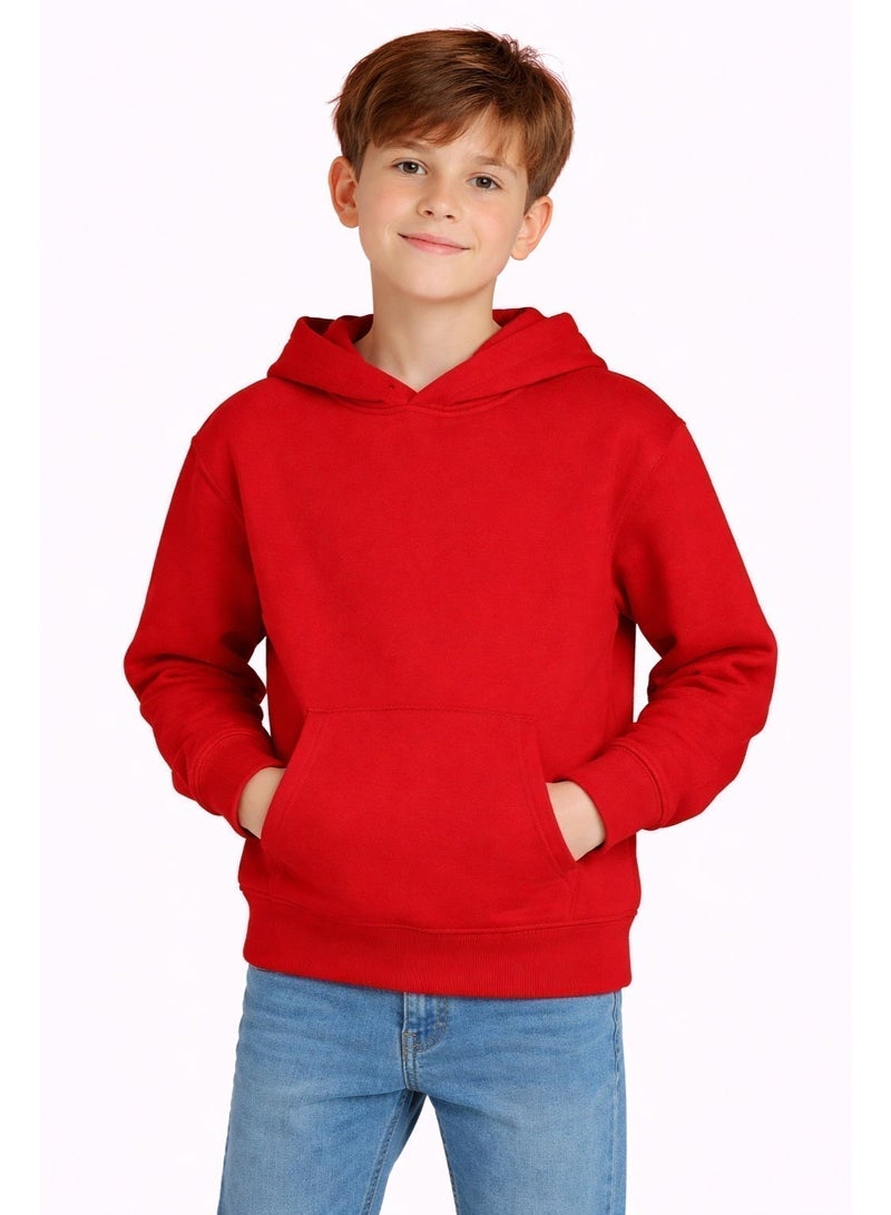 Premium Apparel Kids Red Regular-Fit Hoodie – Unisex Pullover Sweatshirt for Boys & Girls, Casual Everyday Wear - Image 2